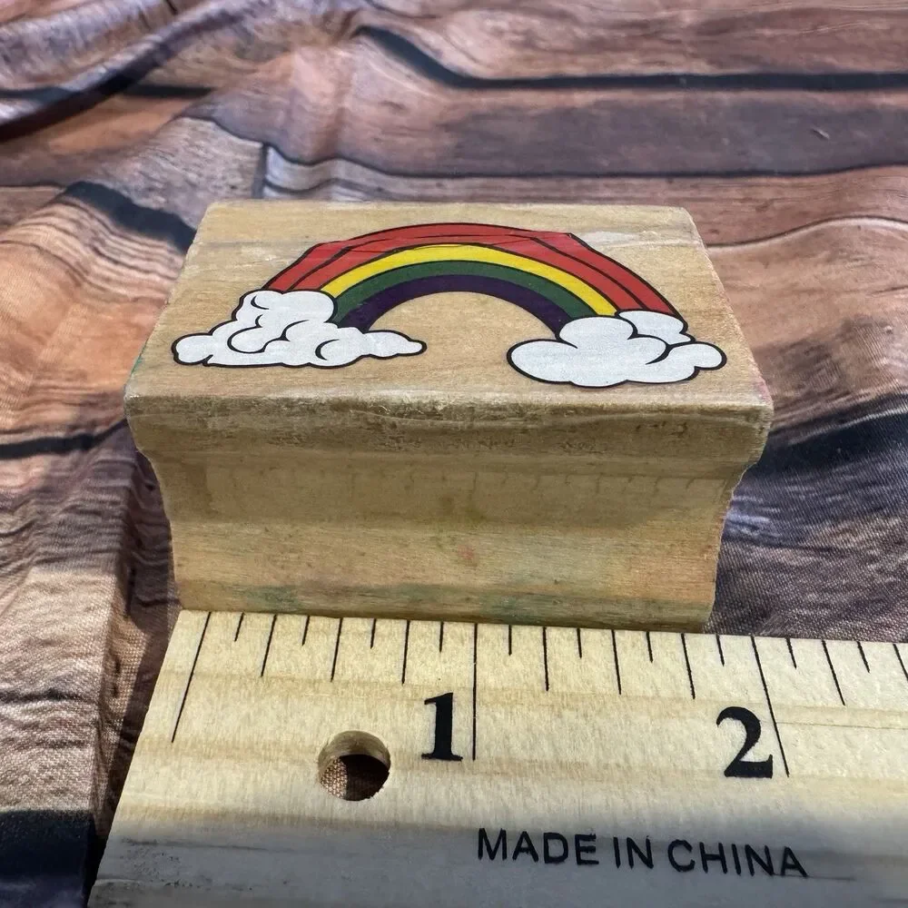 Vintage Rainbow Clouds Wood Mounted Rubber Stamp Craft Card Making Scrapbooking